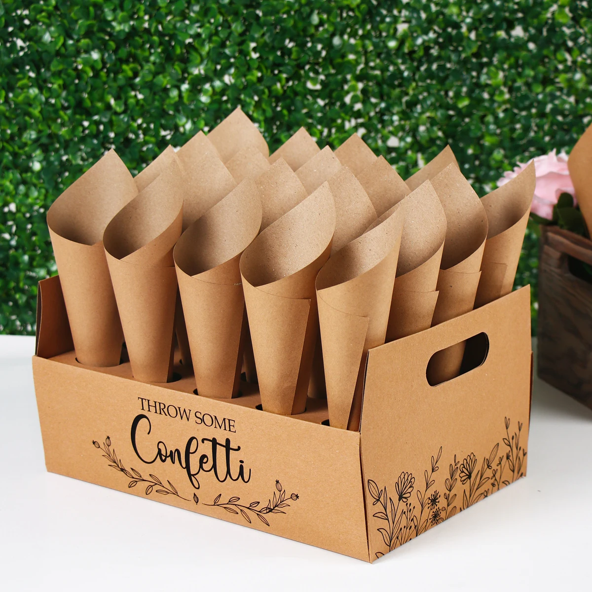Kraft Paper Wedding Confetti Cone Holder Support For Wedding Decoration Confetti Cones Stand Box