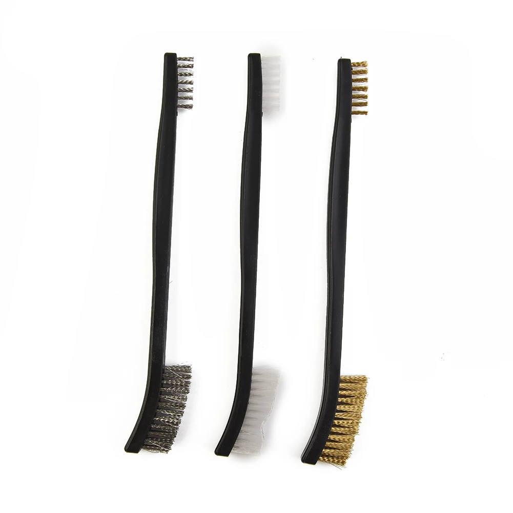 Stainless Steel+Brass+Nylon Wire Brush Kit Double Head Mini Steel Brass Wire Brush Bristal Polishing Metal Rust Tools