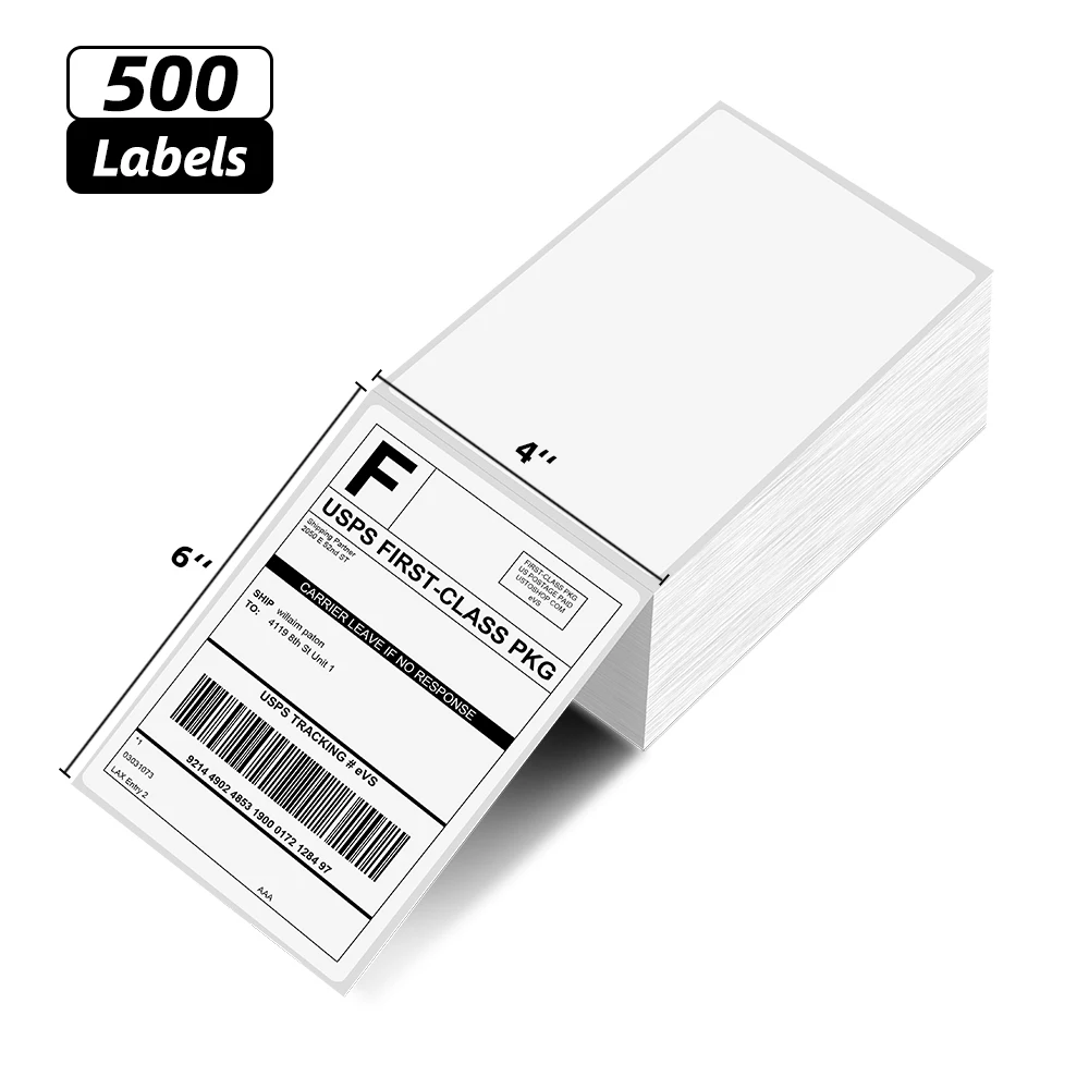 

Phomemo Thermal Direct Shipping Label 4" x 6" 500pcs Permanent Adhesive Commercial Grade Postage Fan-Fold Thermal Labels PM-246S