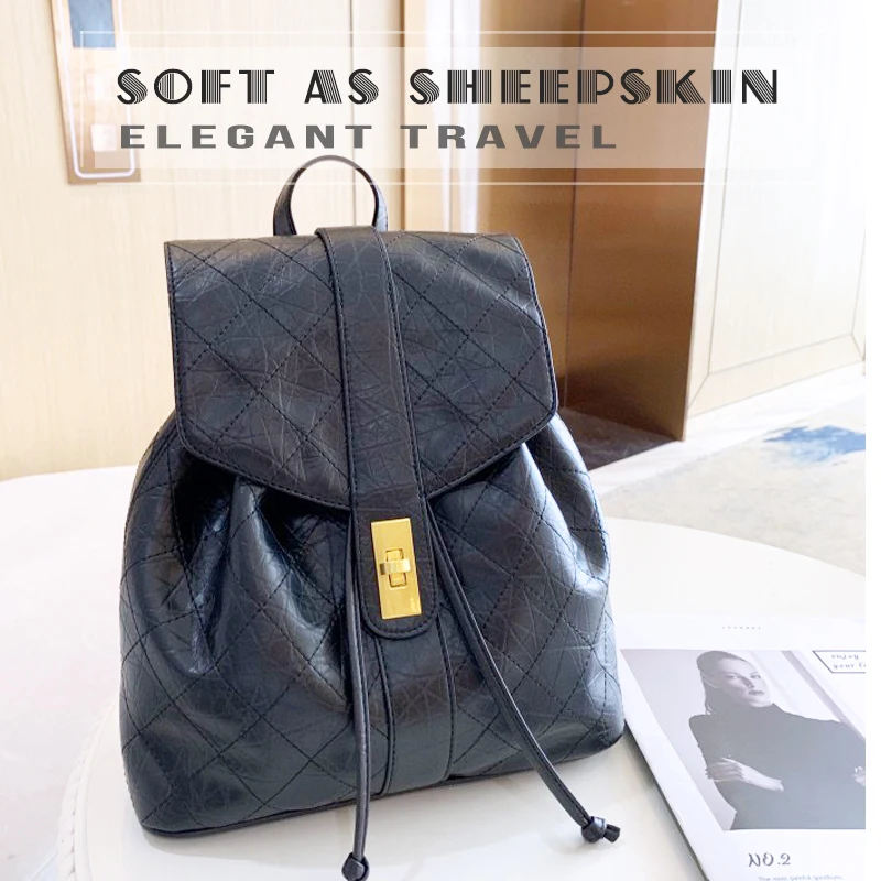 

New Bag Cover Drawcord Backpack Women Fashion Large Capacity Daily Commuting Small Backpack Matte Sheepskin Texture Travel Bag