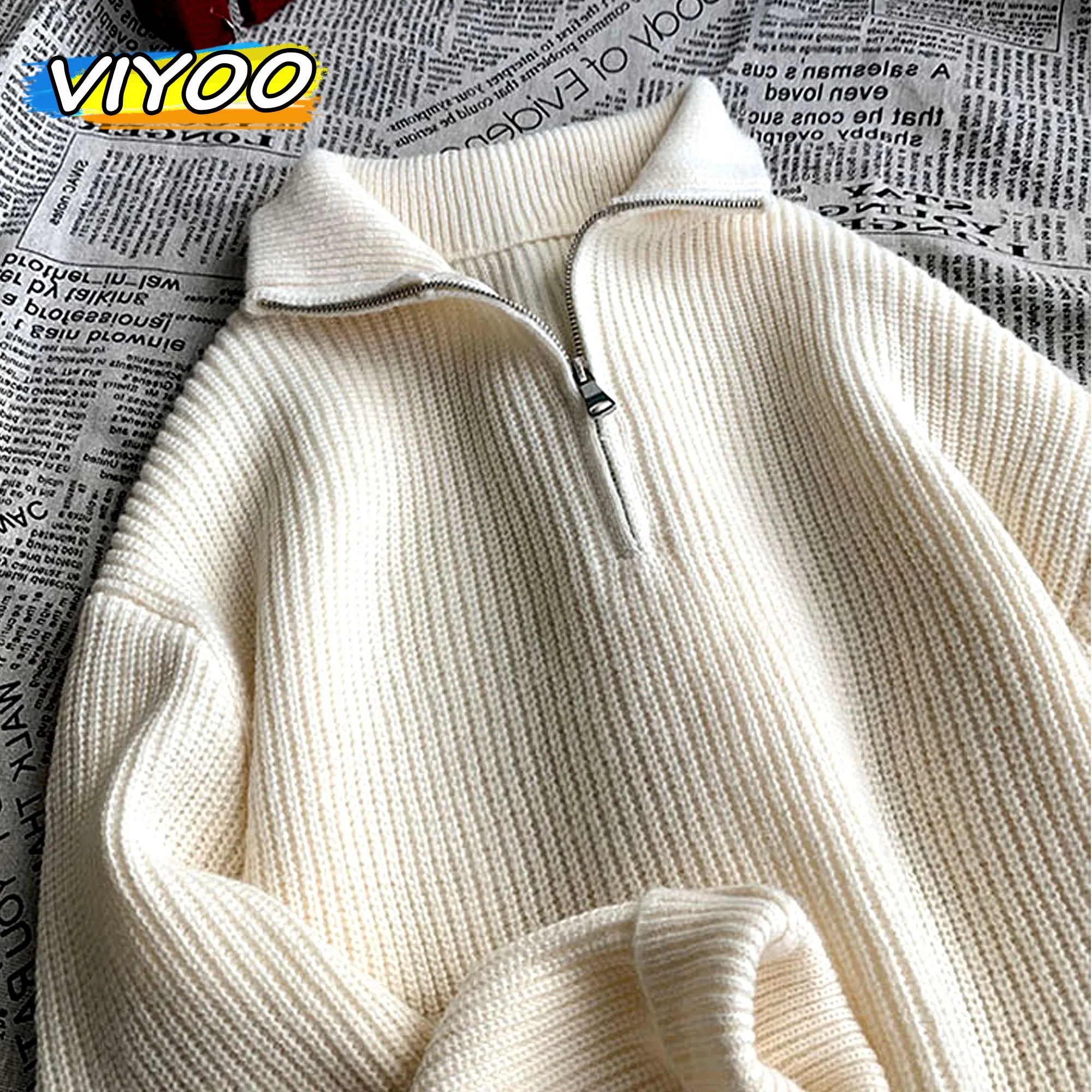 Women's Men's Y2K Turtleneck Sweater Knit Sweatshirts Coat For Men Knitwear With Zipper Korean WInter Outer Pullovers Men Blouse