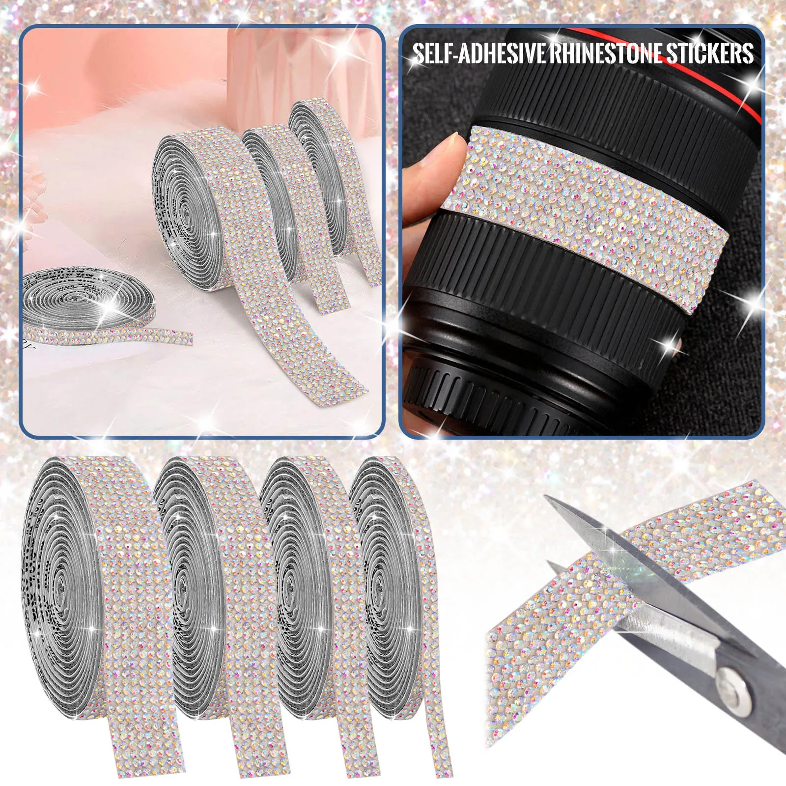 Rhinestone Glitter Crystal Sticker Resin Ribbon Self-Diamond Rhinestone Roll Ribbon Diy Wall Transfer Tape