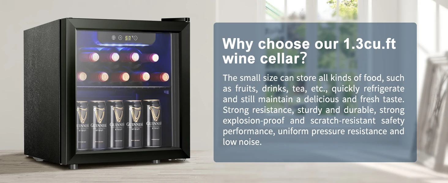 Description Picture 2 of itemStar 12 Bottle 48 Can Wine Cooler/Cabinet Beverage Refrigerator Mini Fridge Low Noise Clear Glass Door Counter Top Cellar for Be