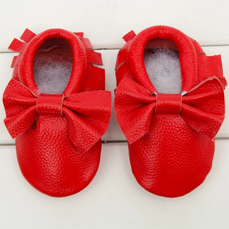 Cow Leather Baby Boys Shoes First Walkers Soft Bottom Toddler Infant Fringe Bowtie Baby Girls Shoes 4