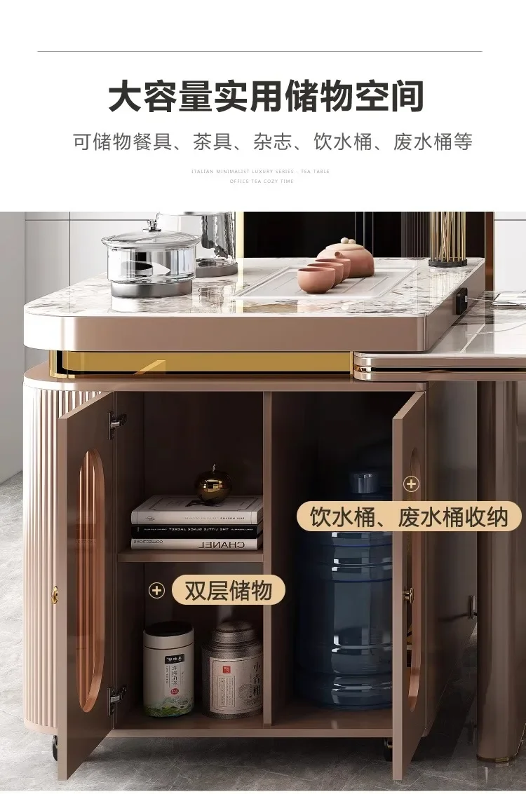 Italian style light luxury rock slab island table integrated dining table with expandable and multifunctional rectangular guide