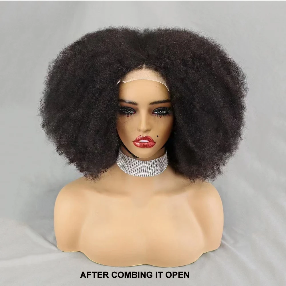 Afro Curly Kinky Curly Hair Wig 300% Density Afro 4x4 Closure Lace Wig Fluffy Short Wig  for Black Women