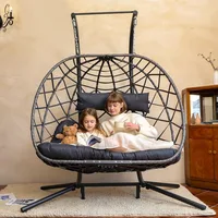 Double Egg Swing Chair with Stand,2 Person Outdoor Indoor Hammock Hanging Chair with Cushion for  Living Room 550 LBS Capacity 1