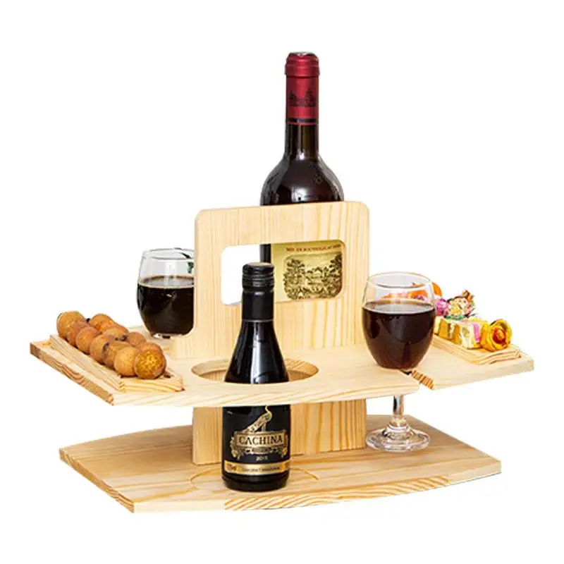 

Picnic Wine Table Portable Wooden Snack Wine Tray With Glasses Holder Sturdy And Detachable Outdoor Wine Tray For Picnic And