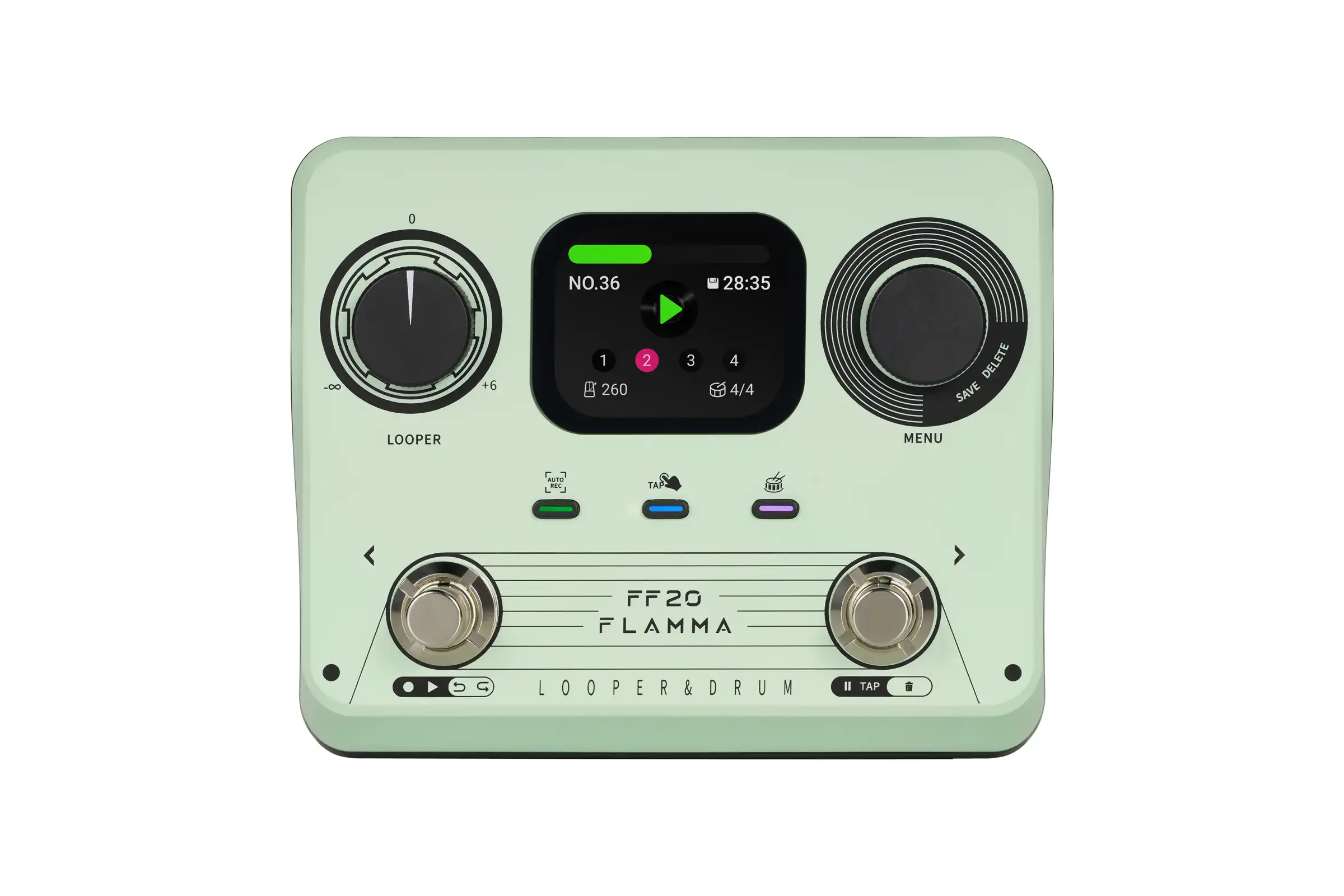 FLAMMA LOOPER & DRUM ギターエフェクター FLAMMA FF20 Stereo Dual Footswitch Looper Drum Machine Pedal