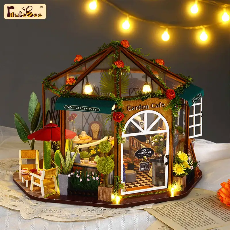 CUTEBEE 1: 24 DIY Dollhouse Kit (Cat Coffee Garden)