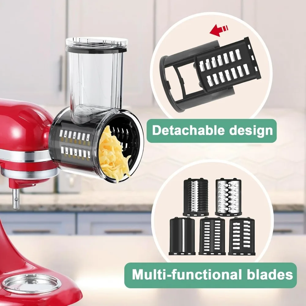 Slicer/Shredder Pasta Maker Set for Kitchenaid Stand Mixer,Fresh Prep Cheese Grater Food Slicers Attachment for Mixer 5 Blades 4