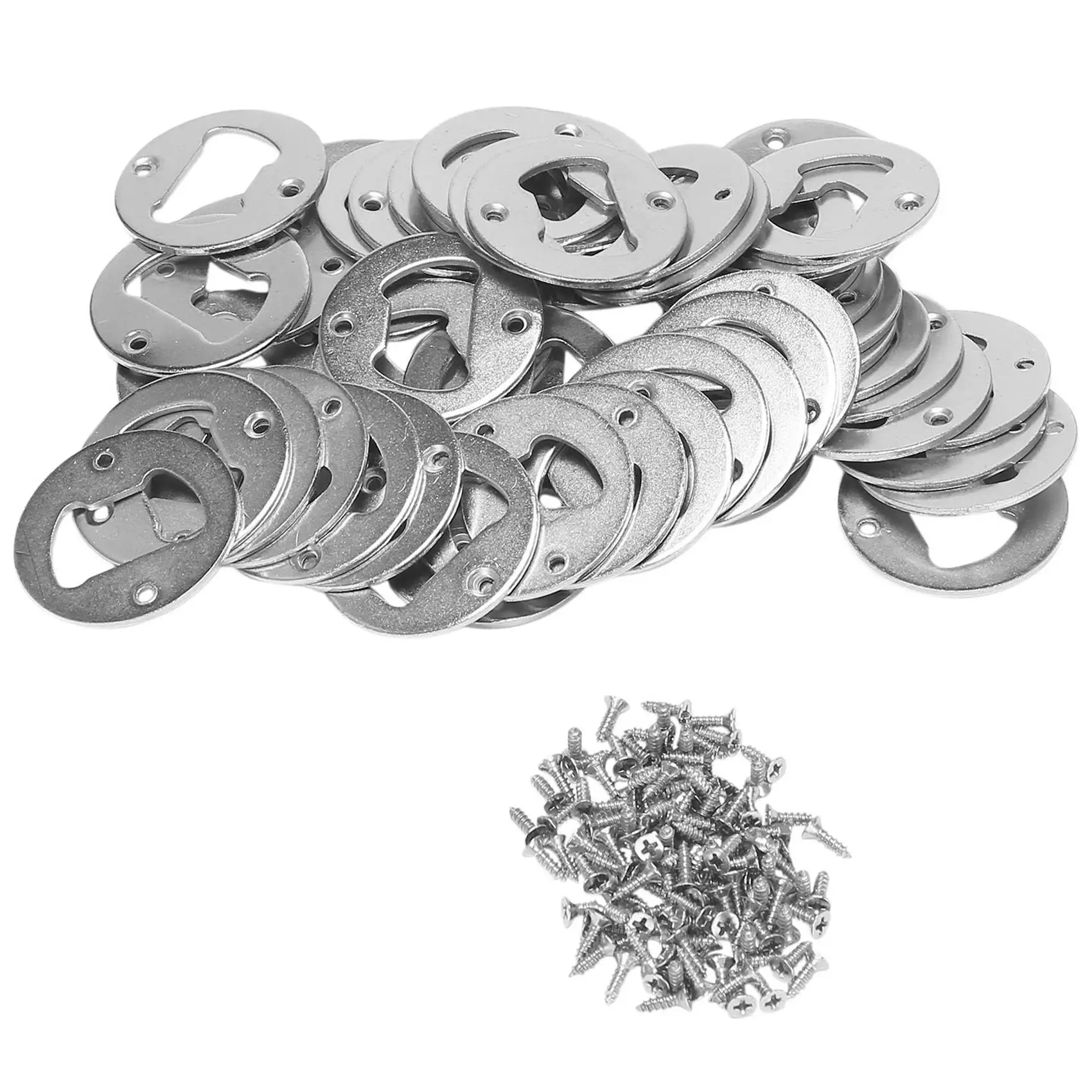 Bottle Opener Kit 50 Set Bottle Opener Insert Stainless Steel Round DIY Bottle Opener Hardware Kit Hardware Parts Supply with Screws
