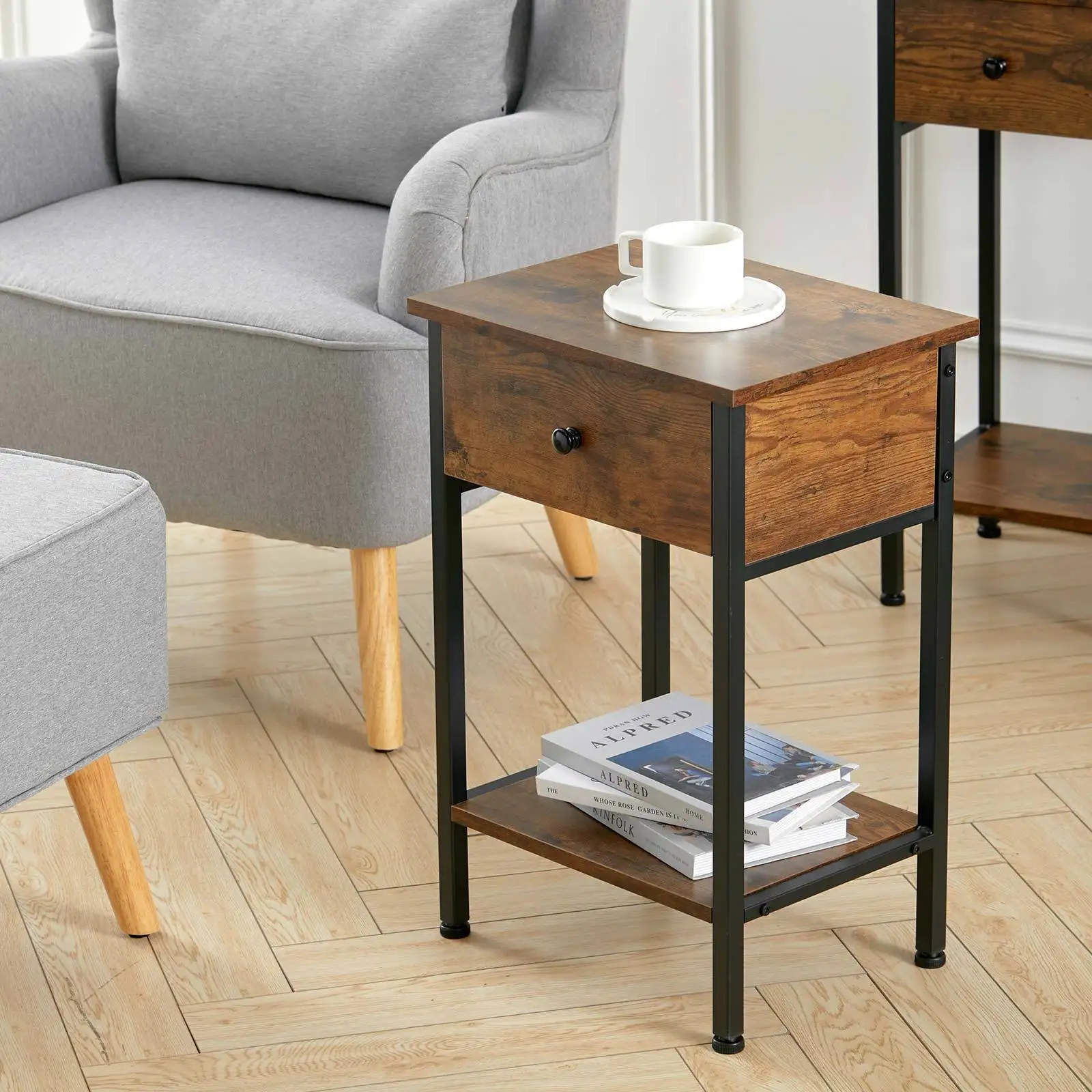 Industrial Side Table Coffee Table with Drawer for Living Room ...