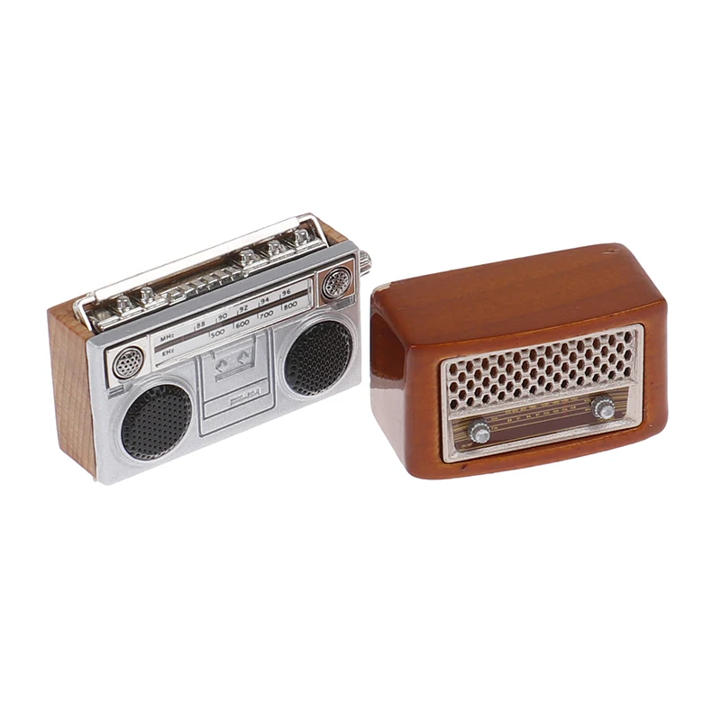 1:12 Dollhouse Miniature Retro Radio Ornament Audio Player Model Home Decor Toy Doll House Living Room Bedroom Accessories 2