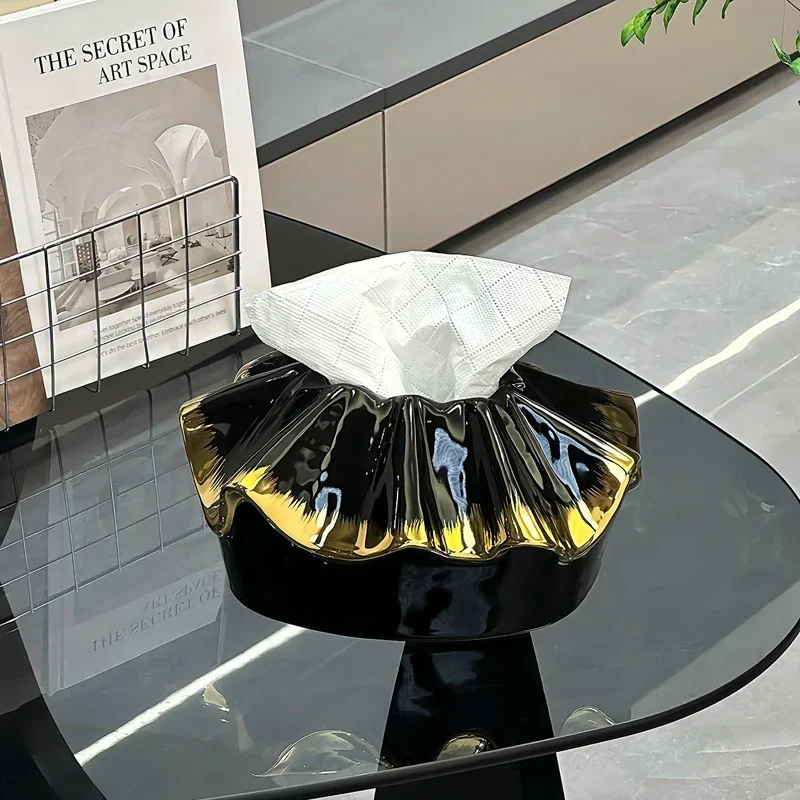 Chinese Style Tissue Box, High-end Light Luxury Style Creative Home Living Room Ceramic Coffee Table Dining-Table Paper Box, 1Pc