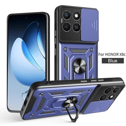 Slide Camera Cover with Armor Ring Stand Holder for Honor X6A 4G (Navy Blue)