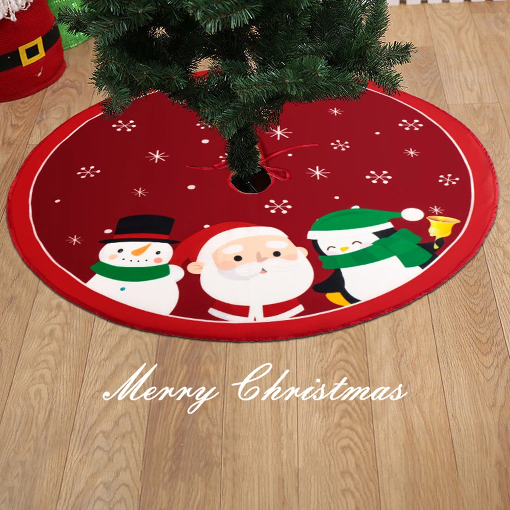 Description Picture 2 of itemMerry X-Mas Tree Skirt Ornaments Snowman Christmas Tree Red Cloth Xmas Tree Skirt Diy Happy Christmas Party Decorations Supplies