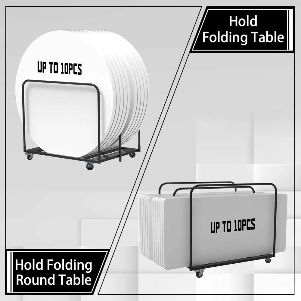 Heavy-Duty Folding Table Cart with Braked Casters for Efficient Storage and Transport of Round Tables