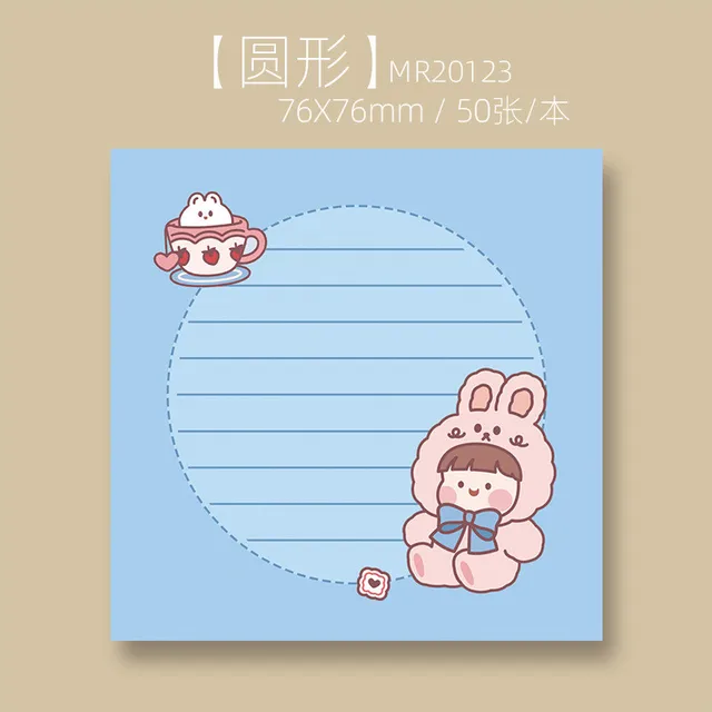 Korean Ins Not Sticky Memo Pads Cartoon Cute Student Message Stationery Office Learn Simple Planner Label Paper Kawaii Tearable Rabbit ears girl 3