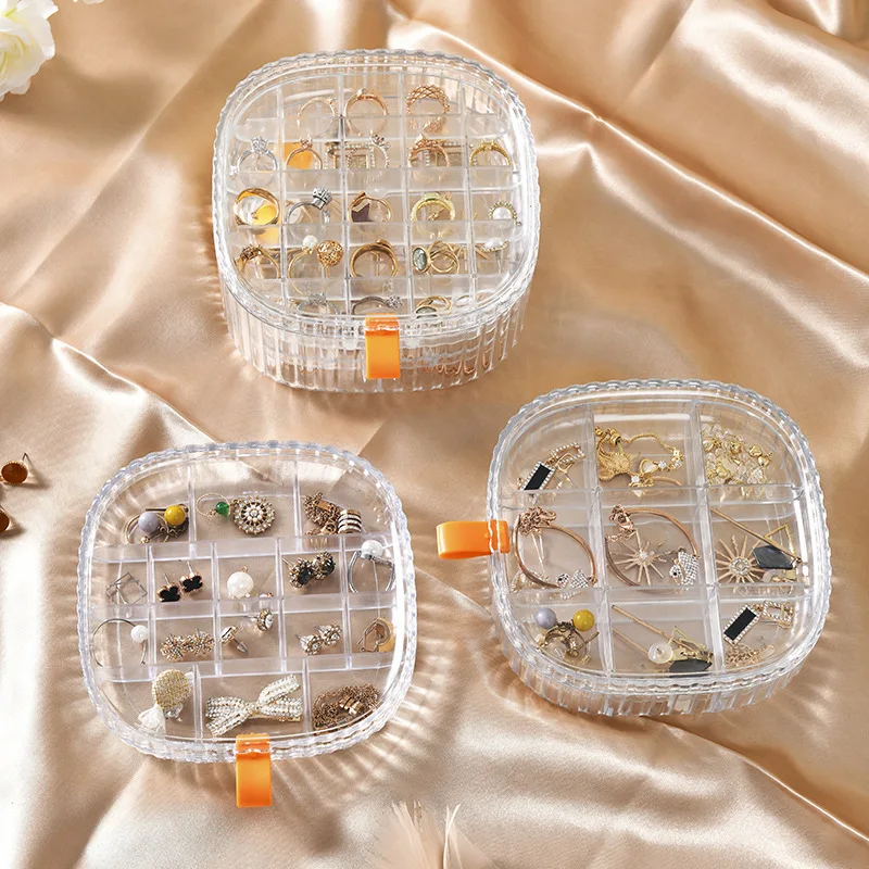 Plastic Jewelry Box Transparent Brown Green Portable 3 Layer Compartment Square Ring Earring Watch Storage Case Organizer 28 grids plastic storage jewelry box compartment container for beads earring box for ring earring necklace crafts