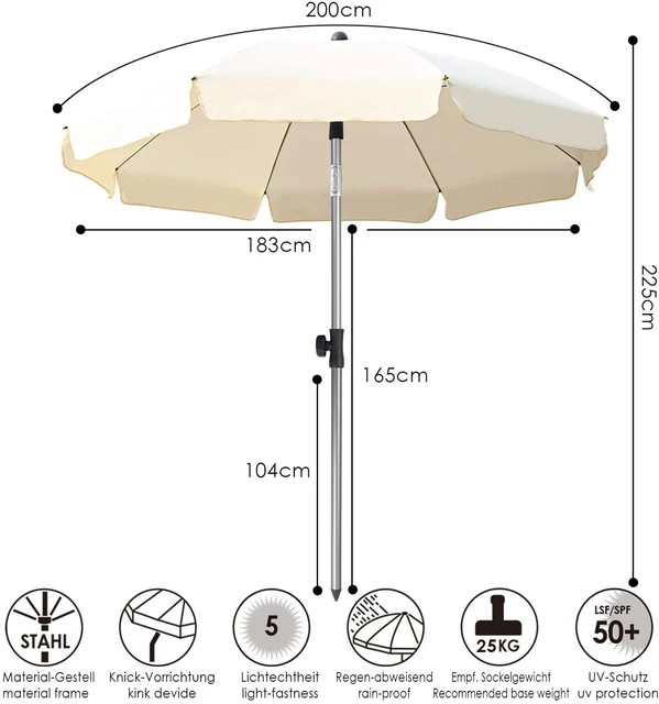 Ombrellone, ombrelloni rotondi da 200 cm, protezione UV articolata UPF 50  +, ombrellone da giardino antipioggia,