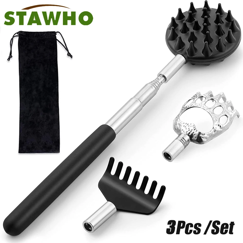 Telescoping Back Scratcher with 3Pcs Detachable Scratching Heads,Extendable Backcratchers for Men/Women,Bear Claw/Rake Scratcher telescoping back scratcher with 3pcs detachable scratching heads extendable backcratchers for men women bear claw rake scratcher