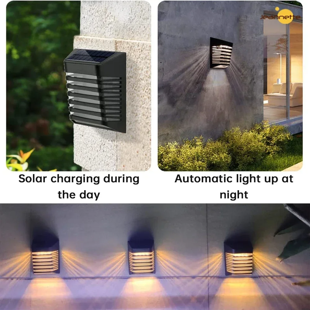 Warm White Lights Solar LED Fence Light Outdoor Lamps Waterproof Solar Panel Garden Light for Stair Path Backyard Outdoor Lights