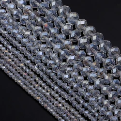Round Faceted Colorful Glass Beads for Jewelry Making and DIY Projects (White Crystal)