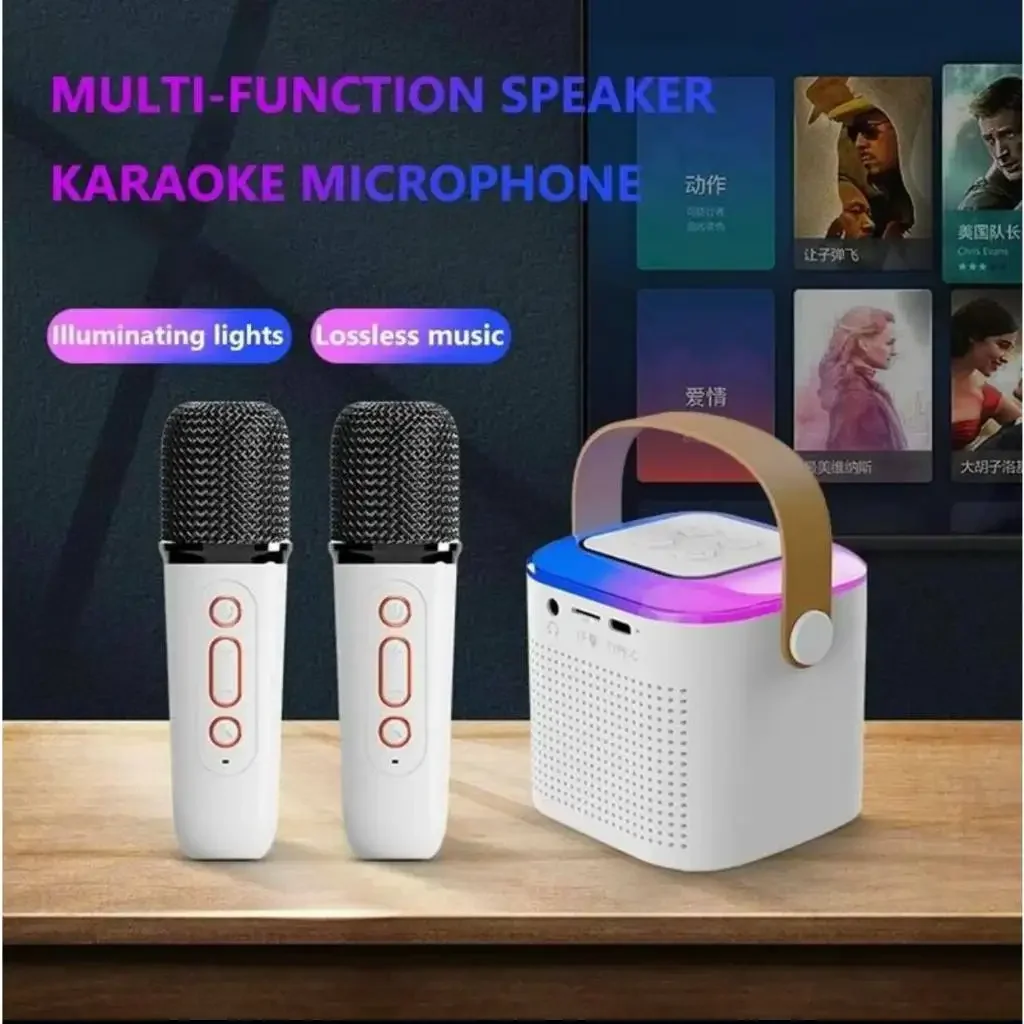 Bluetooth Speaker Y1 Wireless Bluetooth Speaker Multifunction With 2 Microphone RGB Portable Music Player Karaoke Machine For Child Home Gift