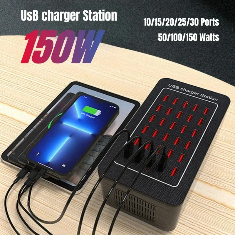 Caricabatterie USB Hub 30 Porte 200W – Stazione Di Ricarica Rapida A Parete Per Smartphone E Tablet