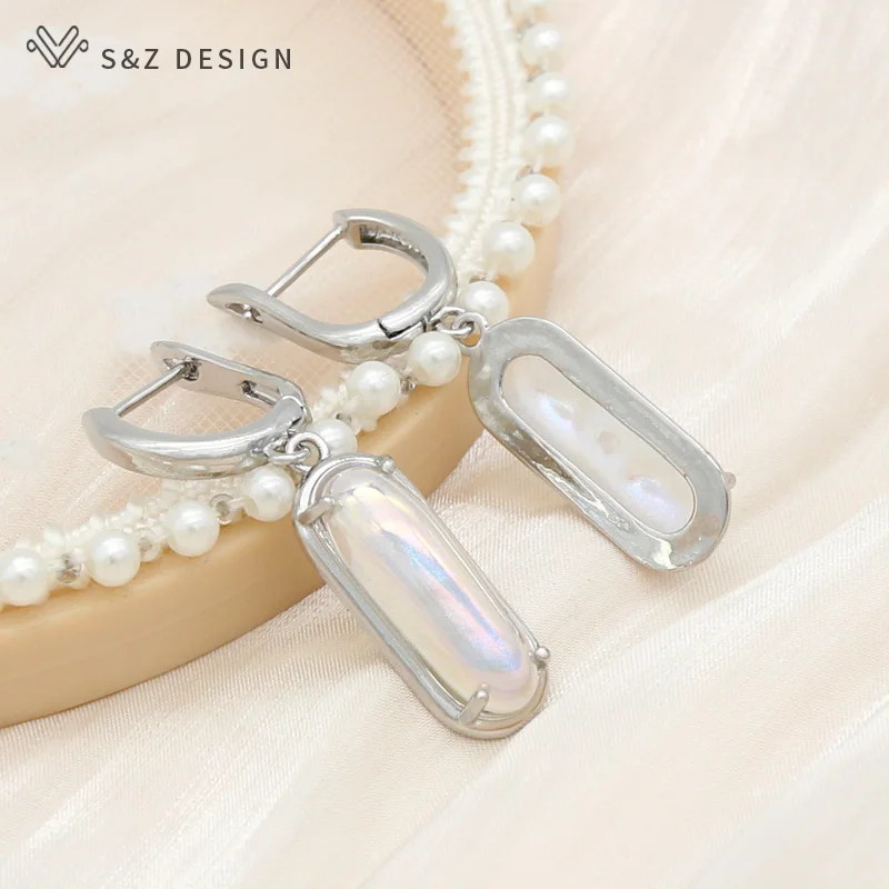 S&Z DESIGN New Fashion 585 Rose Gold Color Oval Egg Shape Imitation Pearl Dangle Earrings For Women Girl Wedding Party Jewelry