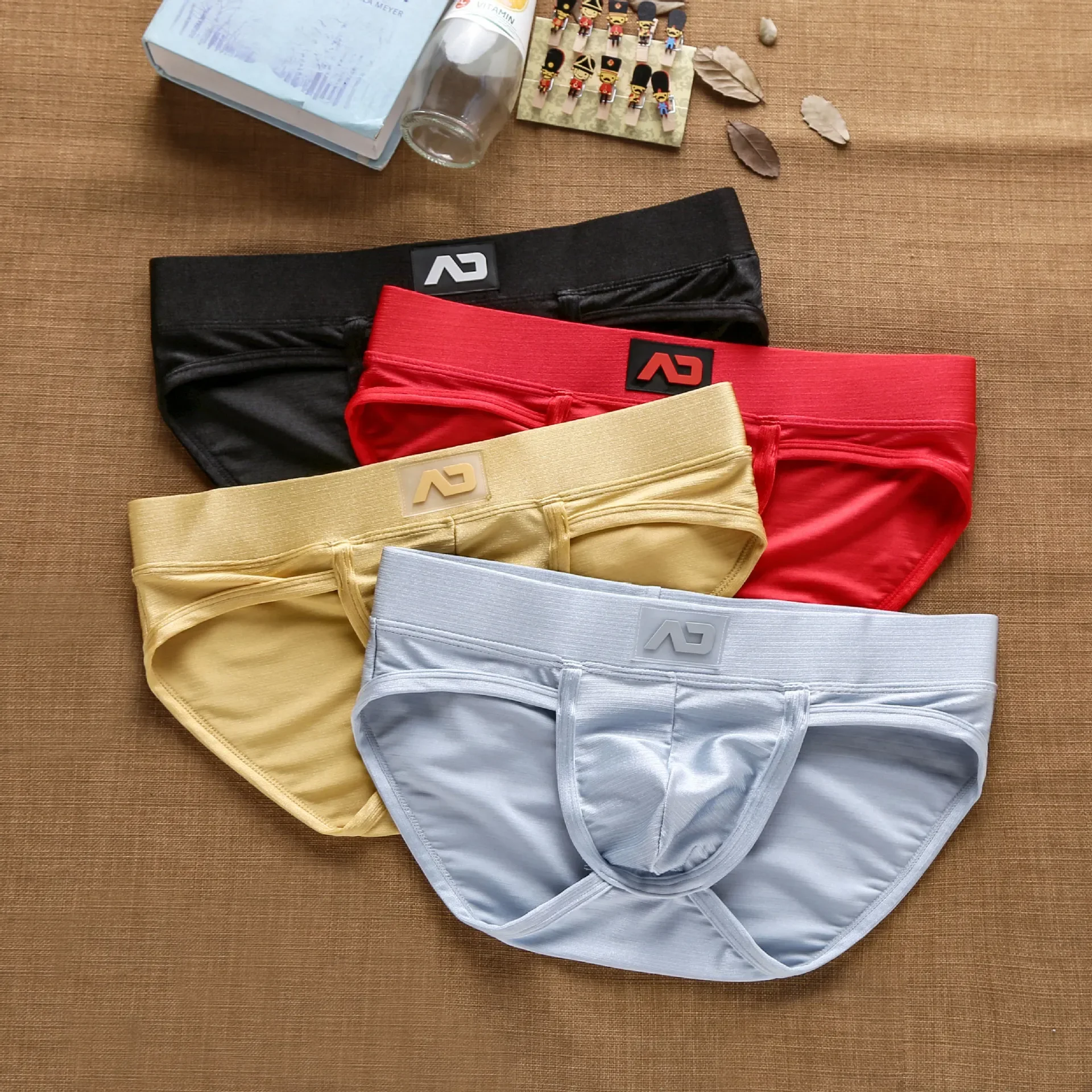 Men's low waisted sexy nylon drawstring bright color briefs ad3-m257 factory direct sale 5