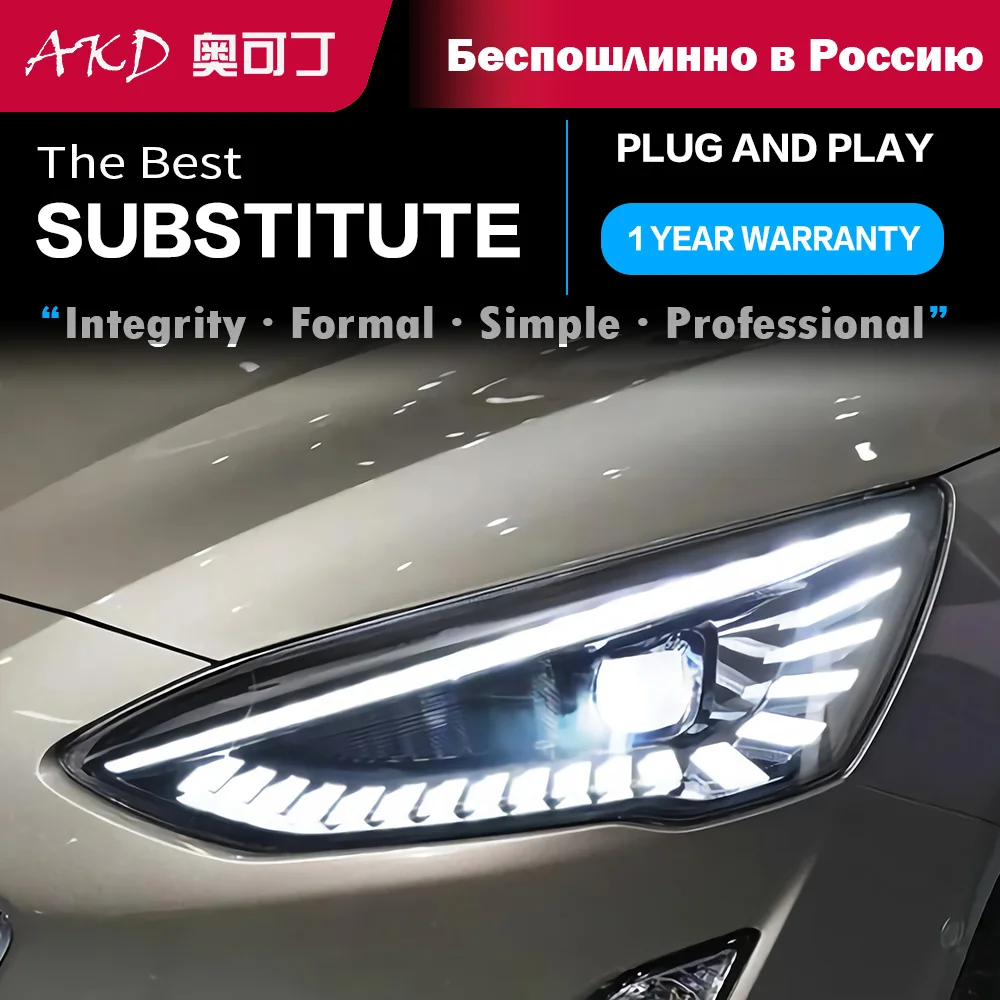 

2 PCS Auto Car Head Light Parts For Ford Focus 2019 Sedan Modified LED Lamps Headlights DRL Dual Projector Facelift