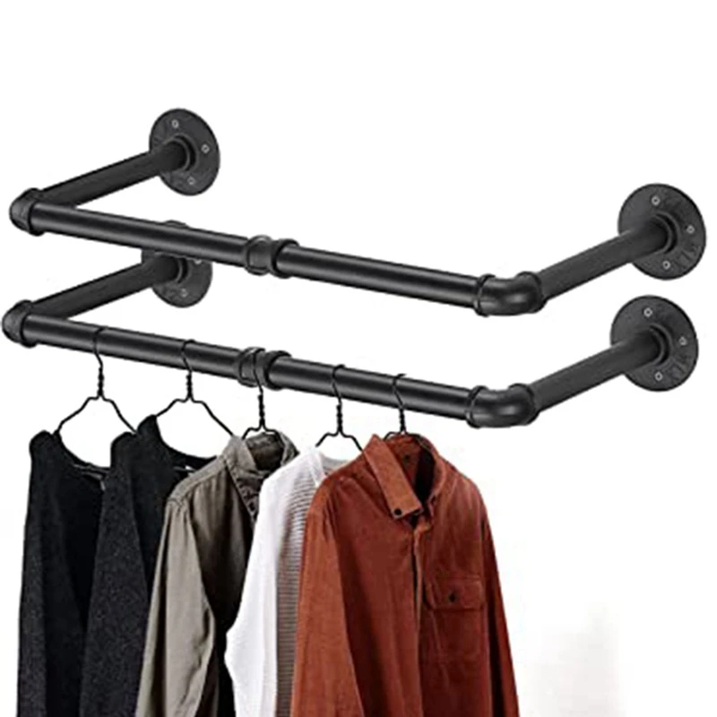 

Industrial Pipe Clothes Rack Wall Mounted Heavy Duty Pipe Shelves For Hanging Clothes Coats Laundry Room