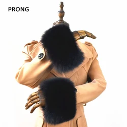 Winter Women Men Wrist Cuffs Large Size Fluffy Real Fox Fur Cuffs Sleeves Accessories Detachable Arm Warmer Fur Bracelet