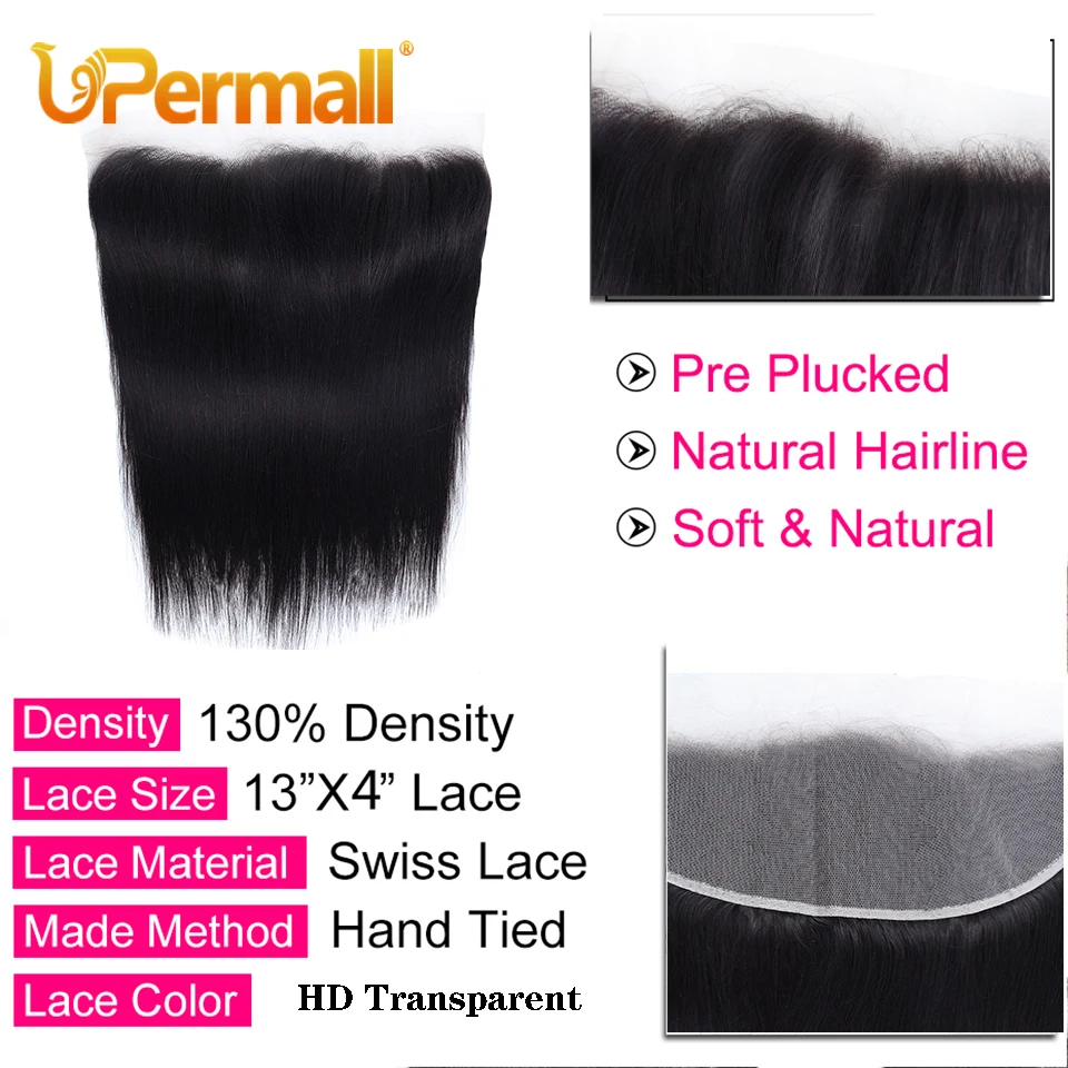 Upermall 2/3/4 Remy Straight Human Hair Bundles With 13x4 Lace Closure and Bundle 10A human hair bundles