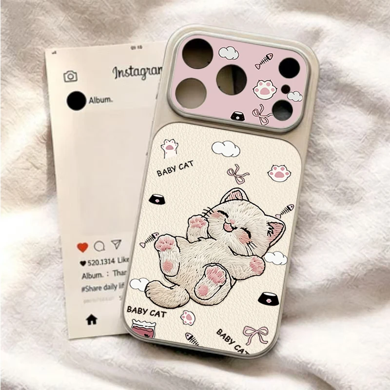 Adorable Embroidered Cat Phone Case Cover