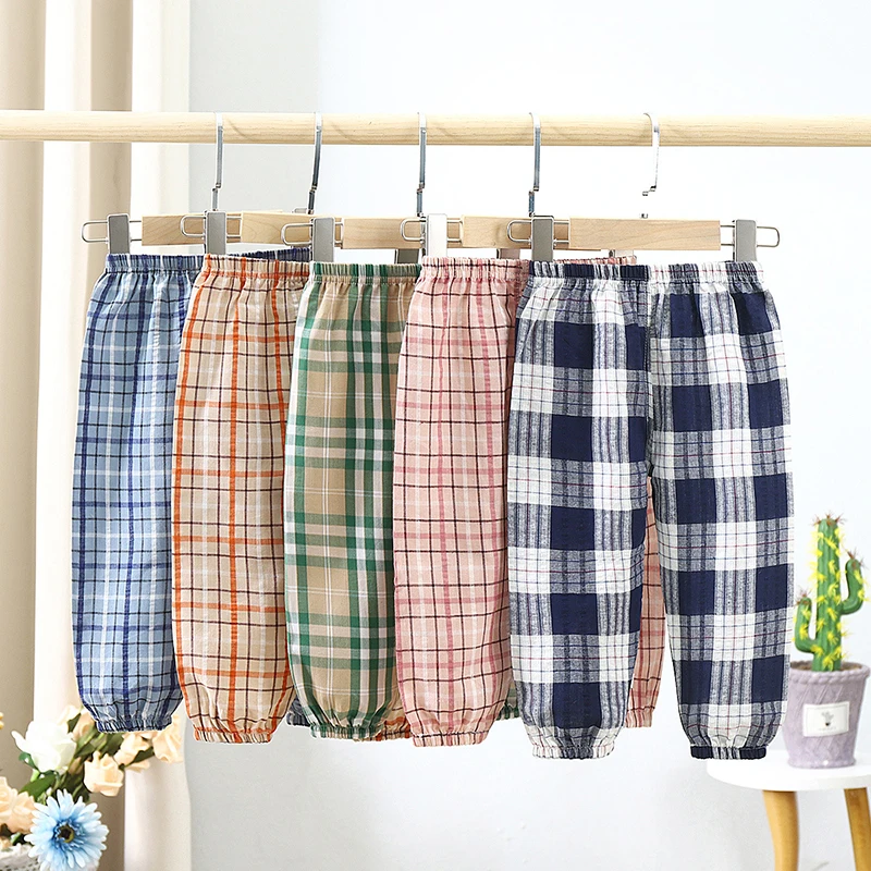 Summer Thin Children's Cotton Plaid Pants New Boys And Girls Soft Casual Trousers Infant Baby Kids Bloomers WTP108