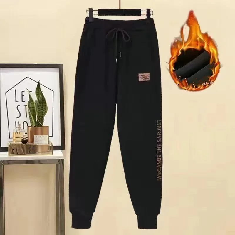 Women Clothing Autumn Winter Plush And Thickened Sports Outfits Fashion Loose Round Neck Sweater Casual Pants Two-piece Set