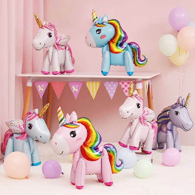 

3D Happy Birthday Unicorn Balloons Figures Stand Cute Unicorn Foil Ballons Accesssories Unicornio Horns Baby Shower Favors