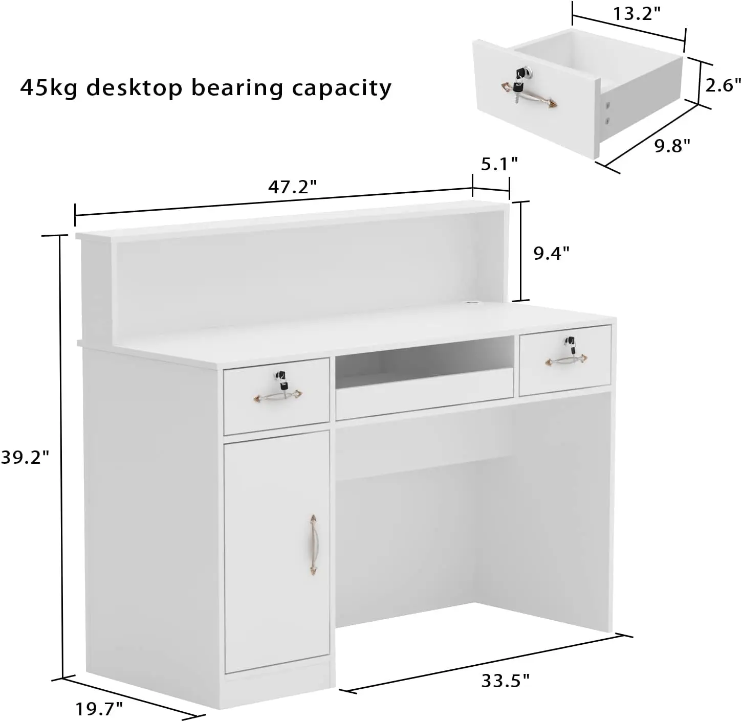 AIEGLE Reception Desk with Counter, Retail Counter with Lighted Display Shelf & Lockable Drawers, for Salon Reception Room Check