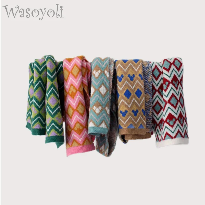 

Wasoyoli детский вязаный шарф 125*20 см Красочный бриллиантовый шейный платок для младенцев милый зимний теплый шарф Рождественский подарок