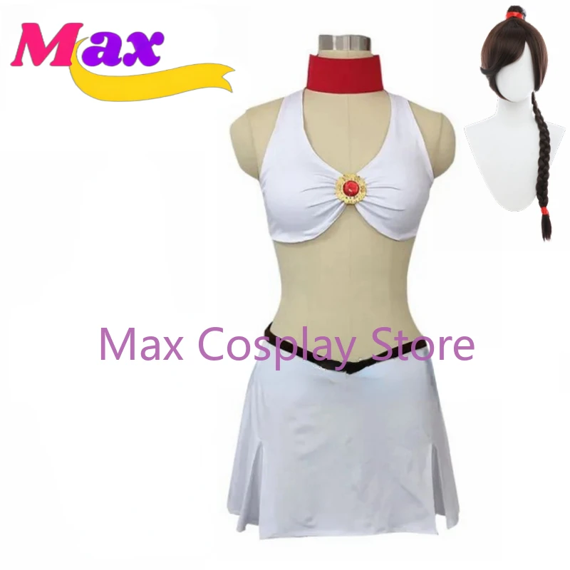 

Max Anime Series Ty Lee Cosplay Costume Women Sexy White Halter Neck Bikini Short Skirt Suits Halloween Swimsuit Beachwear Wig