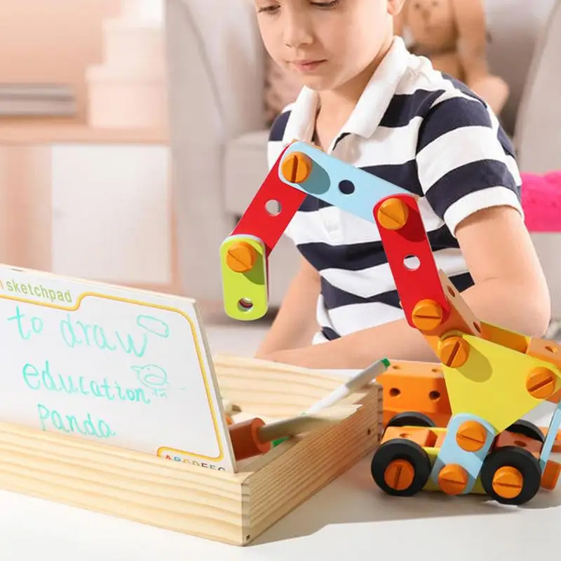Wooden Kids Toolbox Wooden Nut Disassembly Toys Educational Pretend Play Construction Toy STEM Nut Disassembly Toys With Blocks