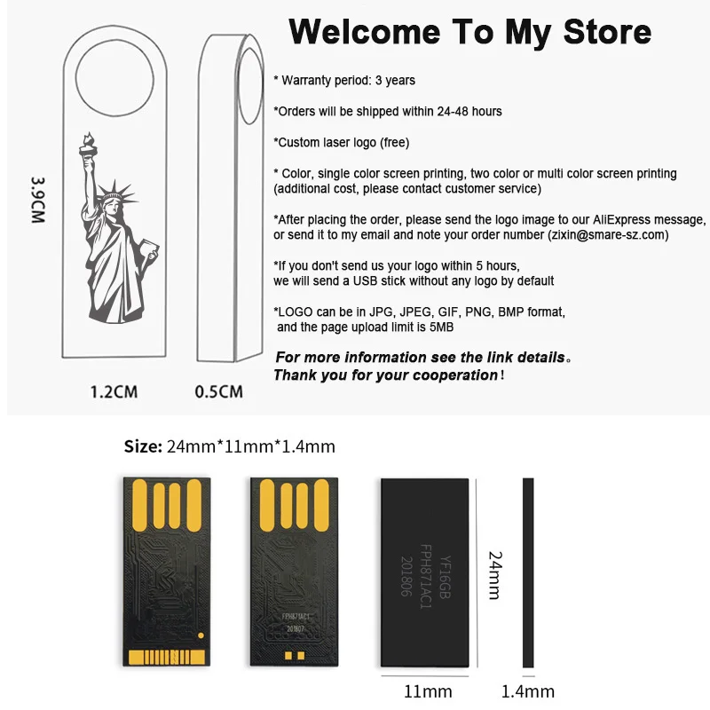 thumbnail image 4 of 10 unidades de memoria USB de metal de 64 GB, 128 GB, 32 GB, 16 GB, 8 GB, 4 GB, 2 GB, 1 GB, 512 MB, logotipo gratuito, 4 of 5