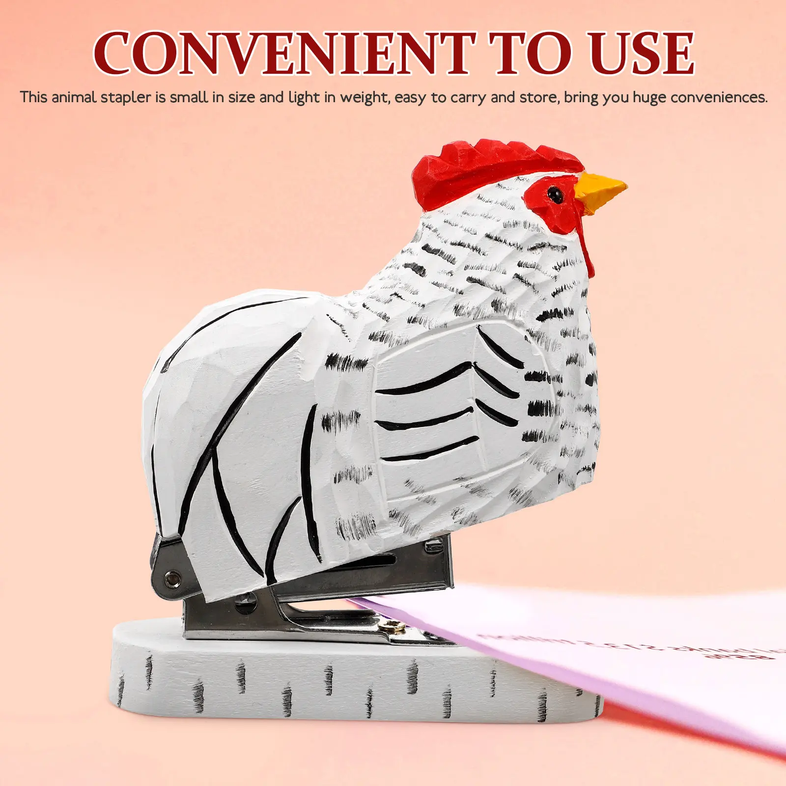 나무 수탉 동물 스테이플러 작고 귀여운 재사용 가능한 종이 스테이플러 사무실 데스크탑 도구 동물 장식 스테이플러 책상 액세서리