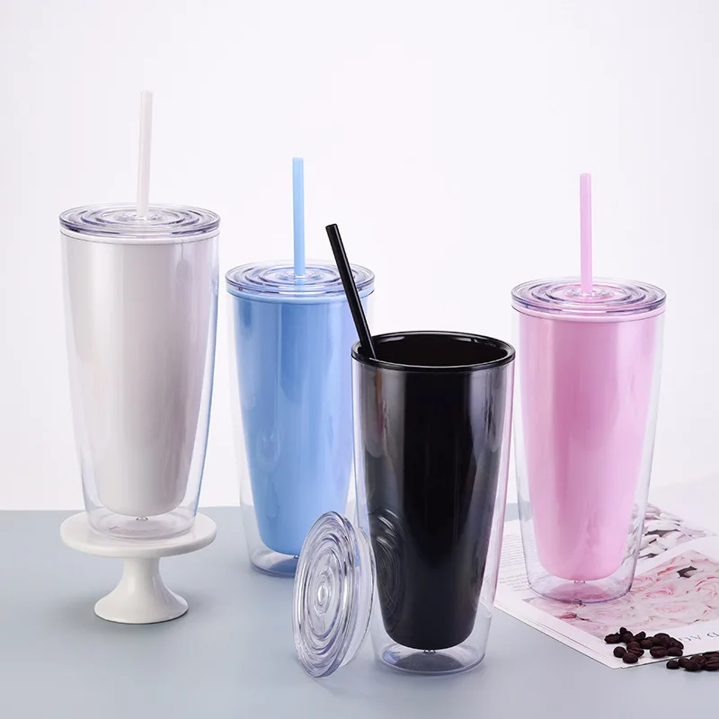 Hot Sell 450ml 650ml Reusable Plastic Double Wall Water Cup with Straw and  Lid - China Reusable Plastic Double Wall Water Cup, 16oz Double Insulated  Plastic Cups with Straws