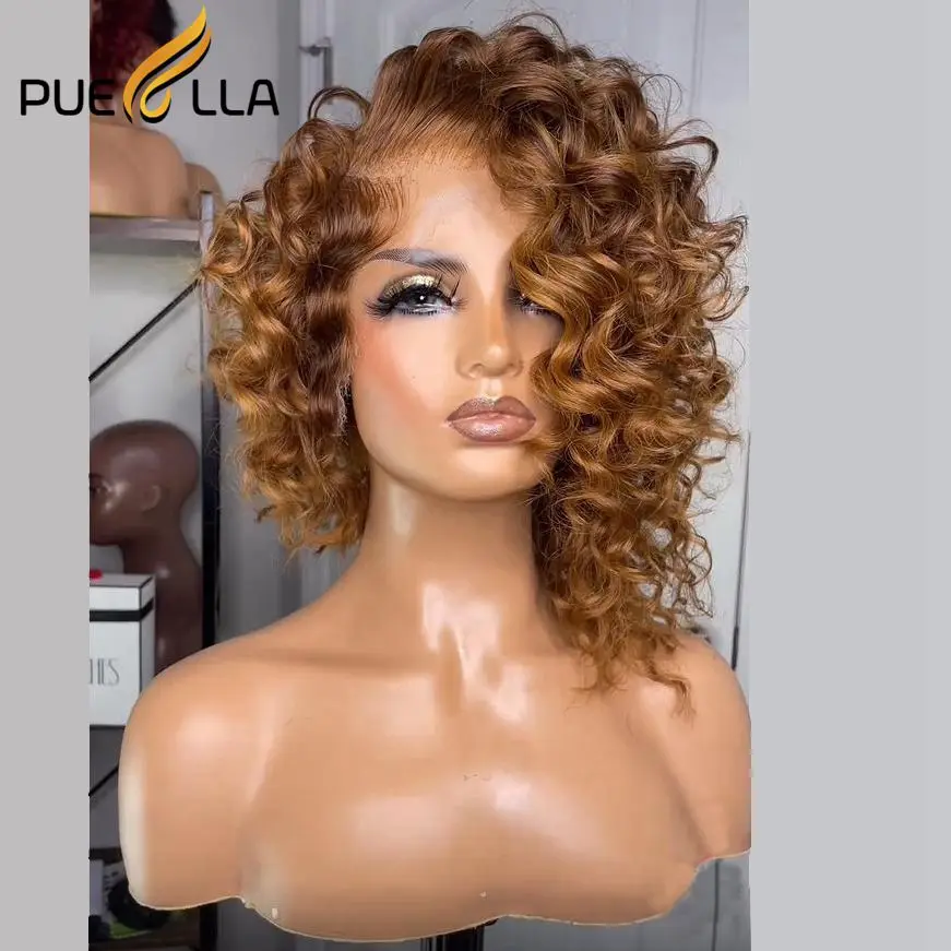 Deep Curly Burgundy Red Colored Short Pixie Cut 360 Full Lace Wig Human Hair Honey Blonde Brown Bob Lace Frontal Wigs For Women