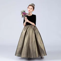Black and Gold Girl Dresses Wedding Bridesmaid Skirt Girls Pageant Gown Floor Length Prom Dresses Instrument Performance