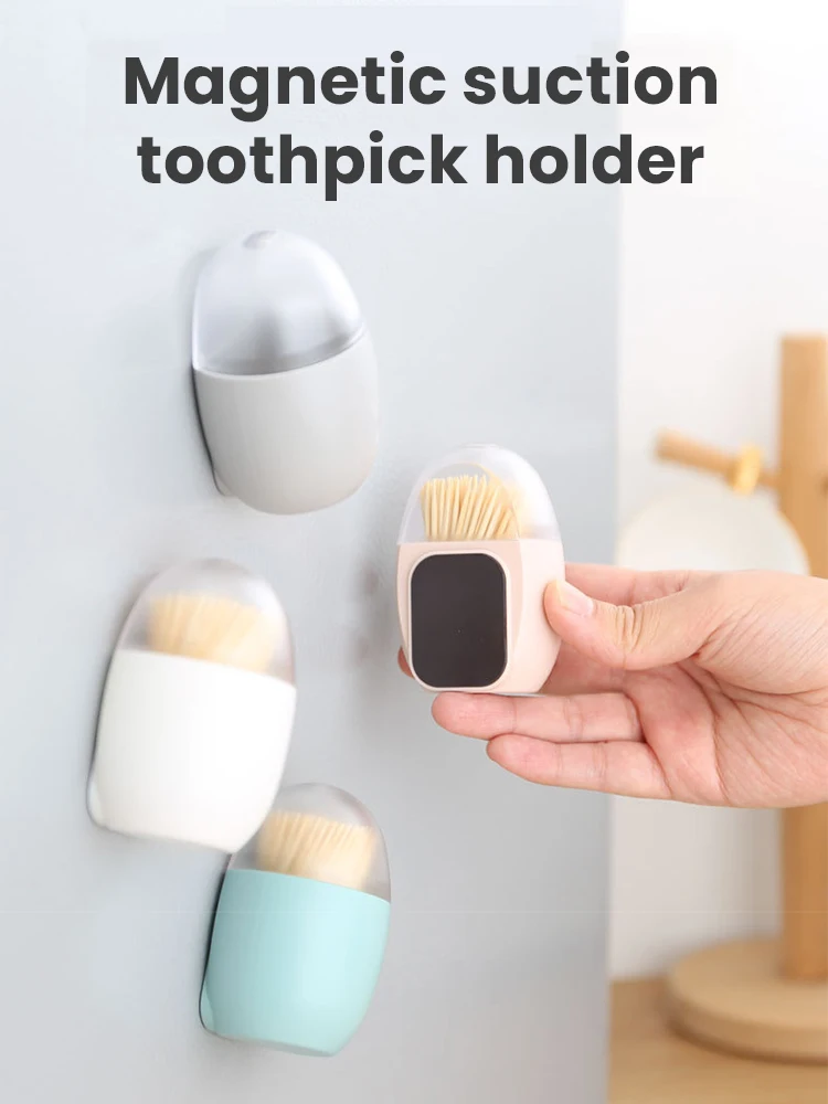 

Magnet Toothpick Box Storage Holder Rack Toothpicks ABS Plastic Magnet Refrigerator Household Table Clear Lid Toothpick Storage